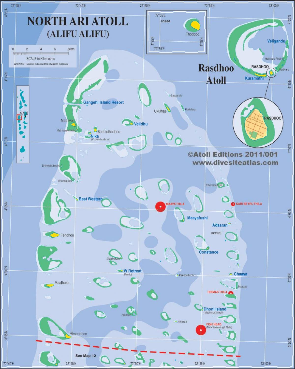 mappa dell'atollo di ari maldive